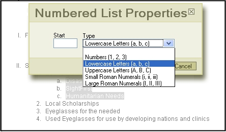 Numbered List Properties